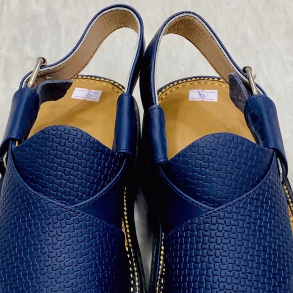 Blue Leather Sandals, Handmade Peshawari Chappal, Traditional Leather Blue - Picture 10 of 12